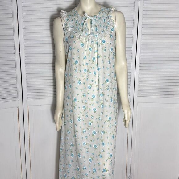 Vintage Amy Sue Blue Floral Prairie Long Sleeveless Nightgown Size Medium - Picture 1 of 15
